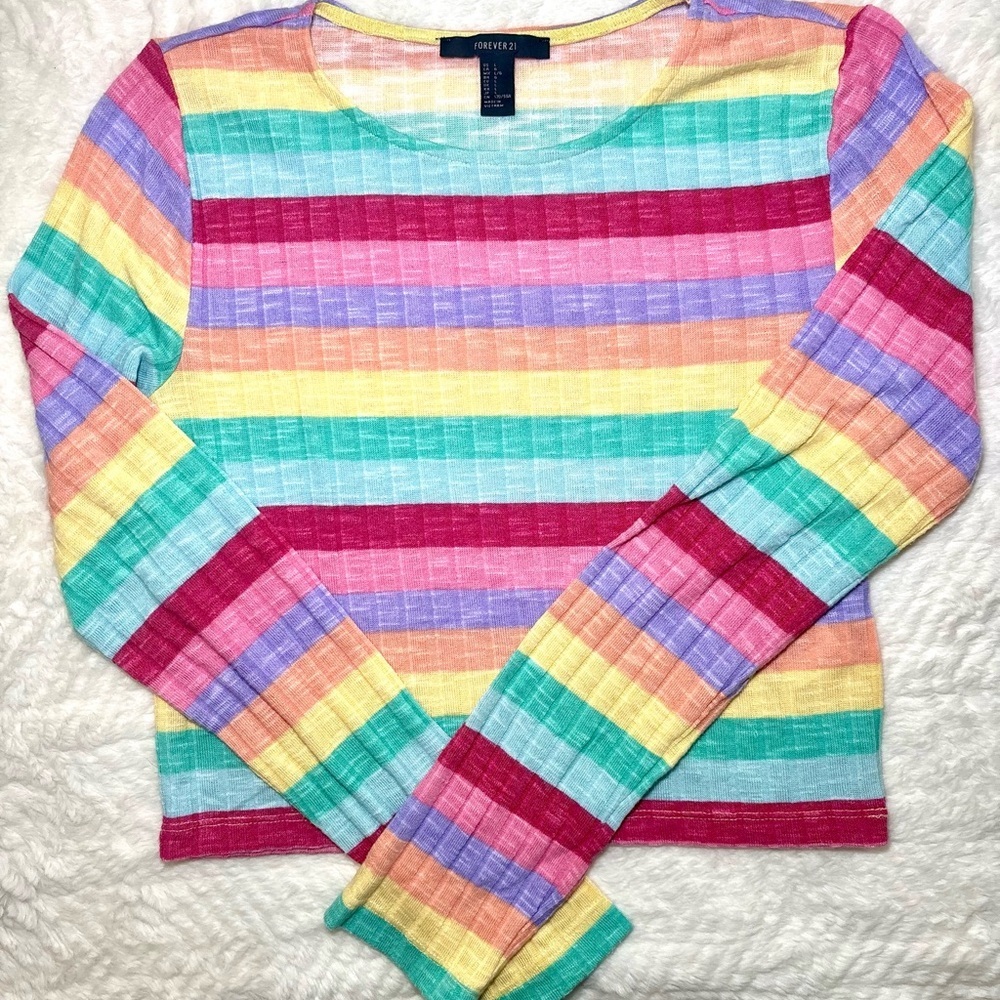 Forever 21 Rainbow Striped Long Sleeve Top